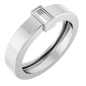 14K White Gold 4x2 mm Straight Baguette Bezel-Set Ring Mounting Size 4 – image 2