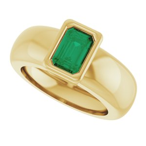 14K Yellow Gold Lab-Grown Emerald Lightweight Ring – image 5