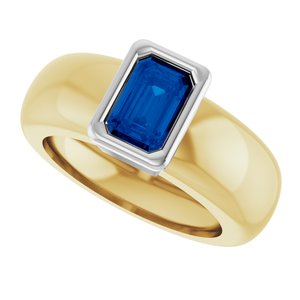14K Yellow/White Gold Lab-Grown Blue Sapphire Lightweight Ring – image 5