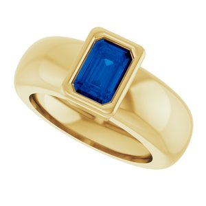 14K Yellow Gold Lab-Grown Blue Sapphire Lightweight Ring – image 5