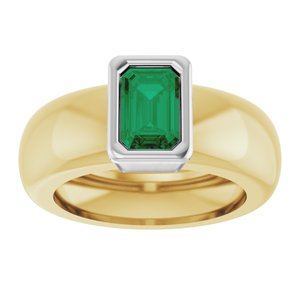 14K Yellow/White Gold Lab-Grown Emerald Lightweight Ring – image 3