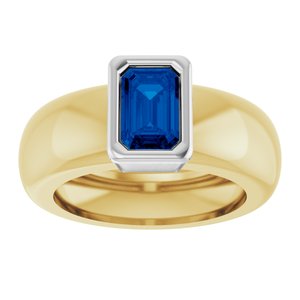 14K Yellow/White Gold Lab-Grown Blue Sapphire Lightweight Ring – image 3