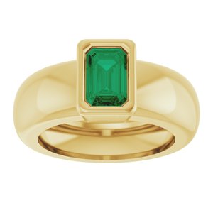 14K Yellow Gold Lab-Grown Emerald Lightweight Ring – image 3