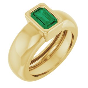 14K Yellow Gold Lab-Grown Emerald Lightweight Ring