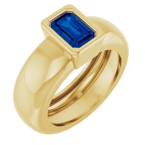 14K Yellow Gold Lab-Grown Blue Sapphire Lightweight Ring