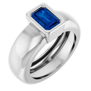 14K White Gold Lab-Grown Blue Sapphire Lightweight Ring