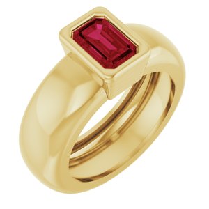 14K Yellow Gold Lab-Grown Ruby Lightweight Ring