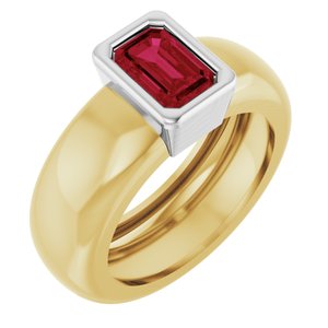 14K Yellow/White Gold Lab-Grown Ruby Lightweight Ring