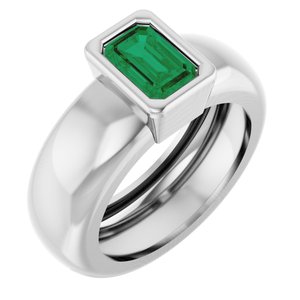 14K White Gold Lab-Grown Emerald Lightweight Ring