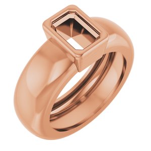 14K Rose Gold 6x4 mm Emerald Bezel-Set Lightweight Ring Mounting – image 2