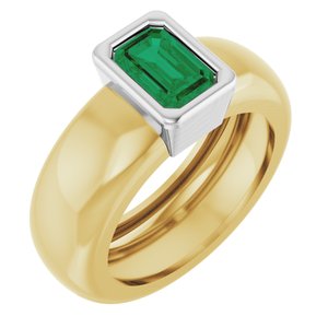 14K Yellow/White Gold Lab-Grown Emerald Lightweight Ring