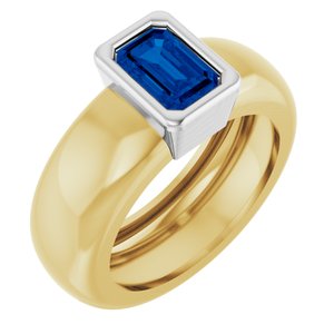 14K Yellow/White Gold Lab-Grown Blue Sapphire Lightweight Ring