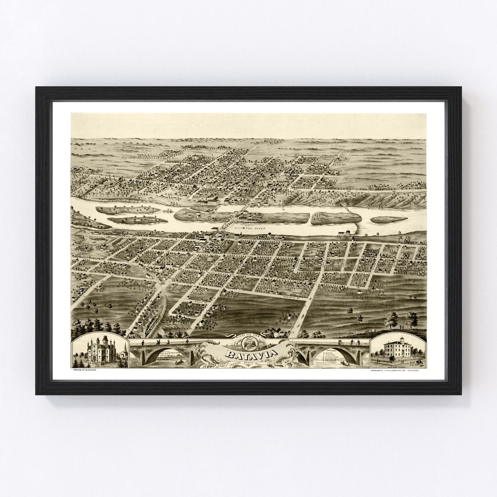 Vintage Map of Batavia, Illinois 1869
