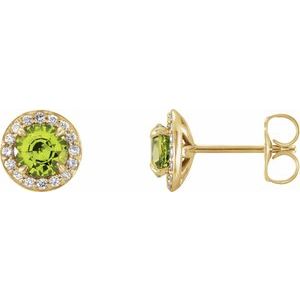 14K Yellow Gold 3.5 mm Natural Peridot & 1/8 CTW Natural Diamond Earrings
