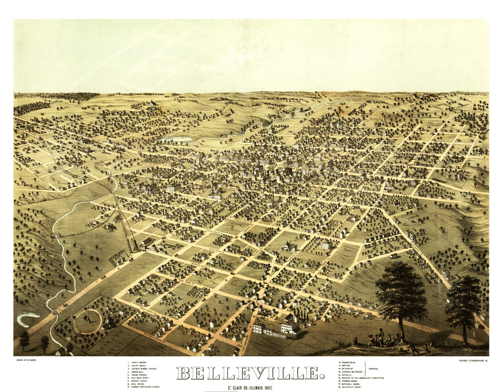 Vintage Map of Belleville, Illinois 1867