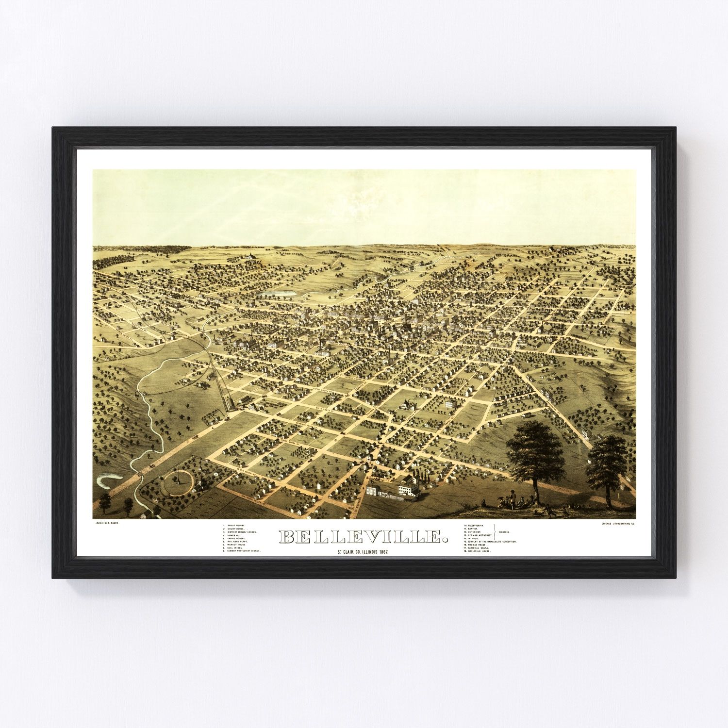 Vintage Map of Belleville, Illinois 1867