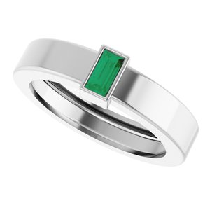 14K White Gold Lab-Grown Emerald  Bezel-Set Ring Size 4.5 – image 5