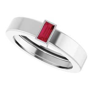 14K White Gold Lab-Grown Ruby  Bezel-Set Ring Size 4.5 – image 5