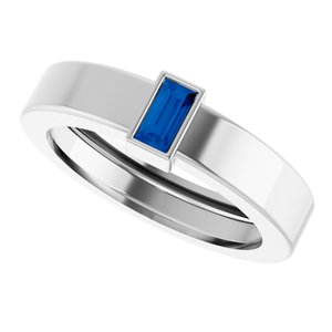 14K White Gold Lab-Grown Blue Sapphire  Bezel-Set Ring Size 4.5 – image 5