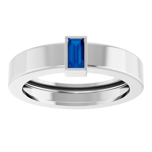 14K White Gold Lab-Grown Blue Sapphire  Bezel-Set Ring Size 4.5 – image 3