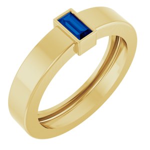 14K Yellow Gold Lab-Grown Blue Sapphire  Bezel-Set Ring Size 4.5