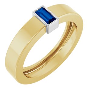 14K Yellow/White Gold Lab-Grown Blue Sapphire  Bezel-Set Ring Size 4.5