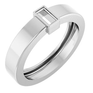 14K White Gold 4x2 mm Straight Baguette Bezel-Set Ring Mounting Size 4.5 – image 2