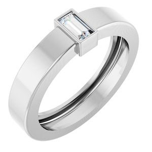 14K White Gold 4x2 mm Straight Baguette Bezel-Set Ring Mounting Size 4.5