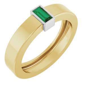 14K Yellow/White Gold Lab-Grown Emerald  Bezel-Set Ring Size 4.5