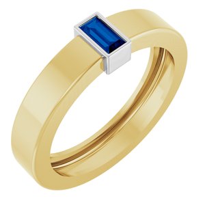 14K Yellow/White Gold Lab-Grown Blue Sapphire  Bezel-Set Ring Size 5.5