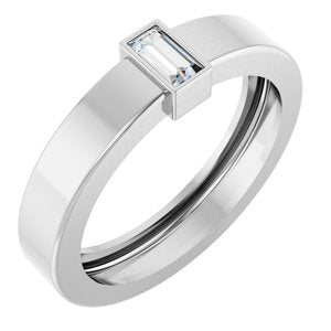 14K White Gold 4x2 mm Straight Baguette Bezel-Set Ring Mounting Size 5.5