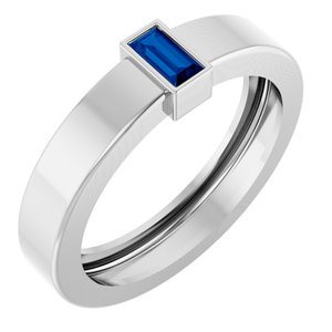 14K White Gold Lab-Grown Blue Sapphire  Bezel-Set Ring Size 5.5