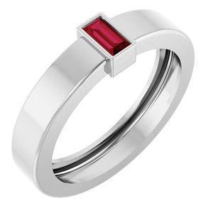 14K White Gold Lab-Grown Ruby  Bezel-Set Ring Size 5.5