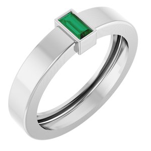 14K White Gold Lab-Grown Emerald  Bezel-Set Ring Size 5.5