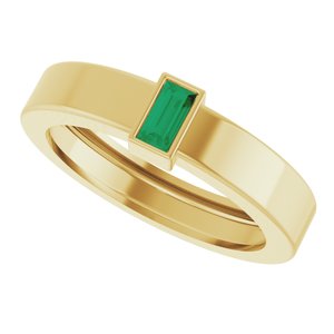 14K Yellow Gold Lab-Grown Emerald  Bezel-Set Ring Size 5.5 – image 5