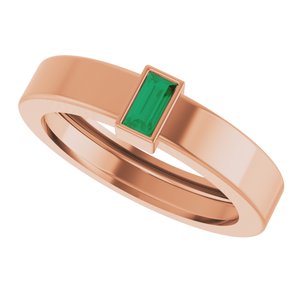 14K Rose Gold Lab-Grown Emerald  Bezel-Set Ring Size 5.5 – image 5