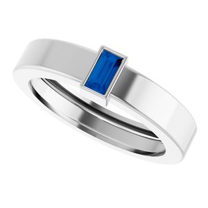 14K White Gold Lab-Grown Blue Sapphire  Bezel-Set Ring Size 5.5 – image 5