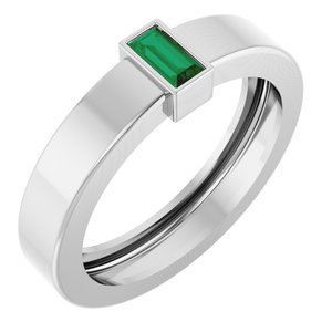 14K White Gold Lab-Grown Emerald  Bezel-Set Ring Size 5