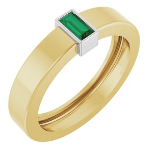 14K Yellow/White Gold Lab-Grown Emerald  Bezel-Set Ring Size 5