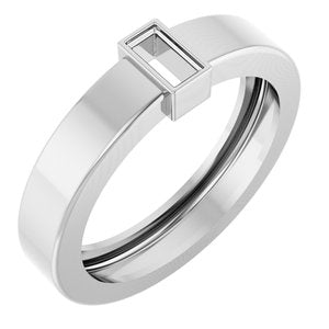 14K White Gold 4x2 mm Straight Baguette Bezel-Set Ring Mounting Size 5 – image 2