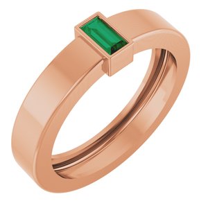14K Rose Gold Lab-Grown Emerald  Bezel-Set Ring Size 5