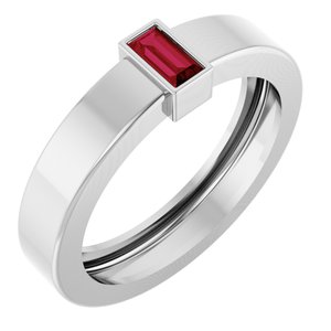 14K White Gold Lab-Grown Ruby  Bezel-Set Ring Size 5