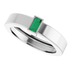14K White Gold Lab-Grown Emerald  Bezel-Set Ring Size 5 – image 5