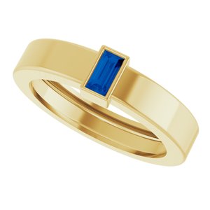 14K Yellow Gold Lab-Grown Blue Sapphire  Bezel-Set Ring Size 5 – image 5