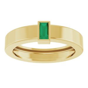 14K Yellow Gold Lab-Grown Emerald  Bezel-Set Ring Size 5 – image 3