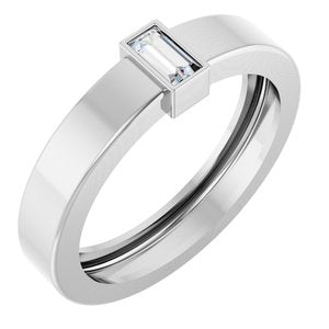 14K White Gold 4x2 mm Straight Baguette Bezel-Set Ring Mounting Size 6