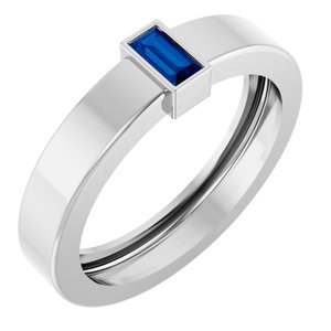 14K White Gold Lab-Grown Blue Sapphire  Bezel-Set Ring Size 6