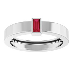 14K White Gold Lab-Grown Ruby  Bezel-Set Ring Size 6.5 – image 3