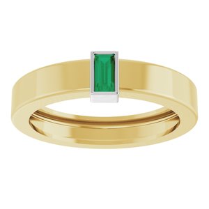 14K Yellow/White Gold Lab-Grown Emerald  Bezel-Set Ring Size 6.5 – image 3