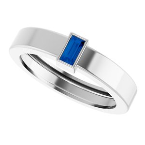 14K White Gold Lab-Grown Blue Sapphire  Bezel-Set Ring Size 6.5 – image 5